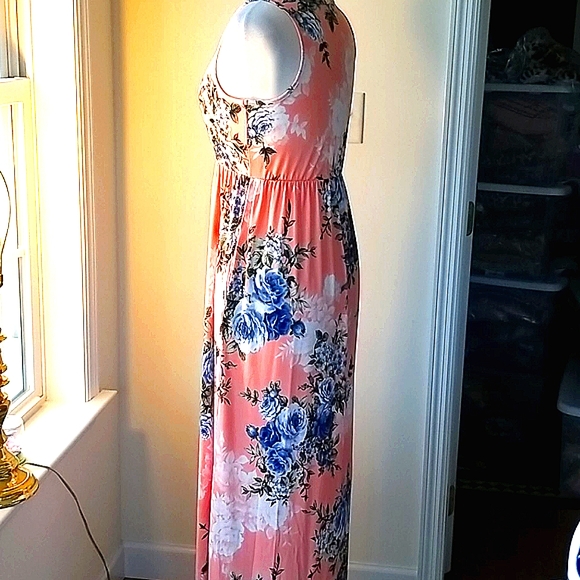 EGS 😘by Éloges Peach Floral Maxi SUMMER Dress in Coral Pink - Picture 10 of 13